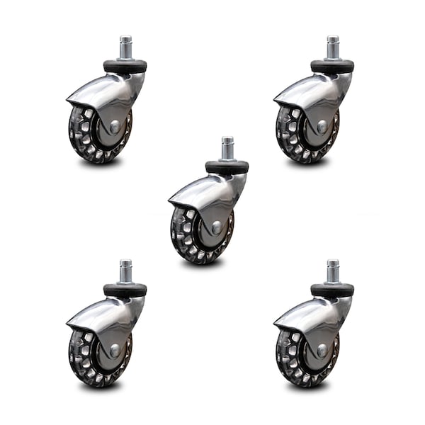 3 Inch Bright Chrome Hooded Polyurethane 7/8 Inch Grip Ring Stem Casters, 5PK